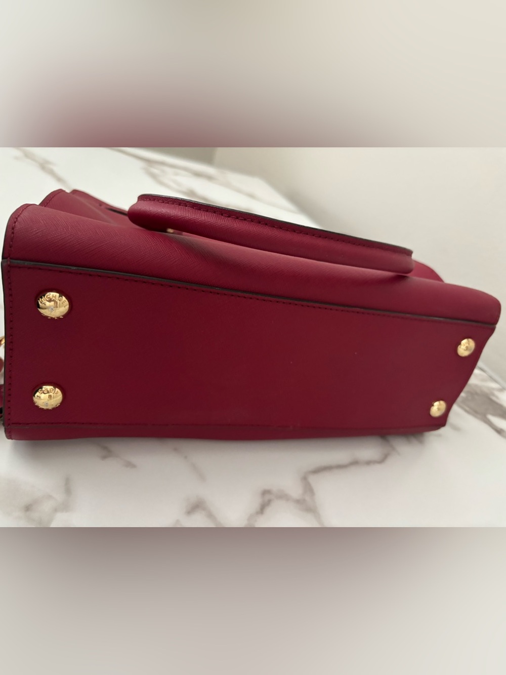 Michael Kors Hamilton Saffiano Leather Satchel Cherry Red with Gold-Tone Lock - Picture 8 of 9